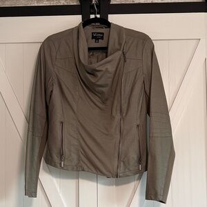 Gray Latte Black Jacket - pleather and cloth